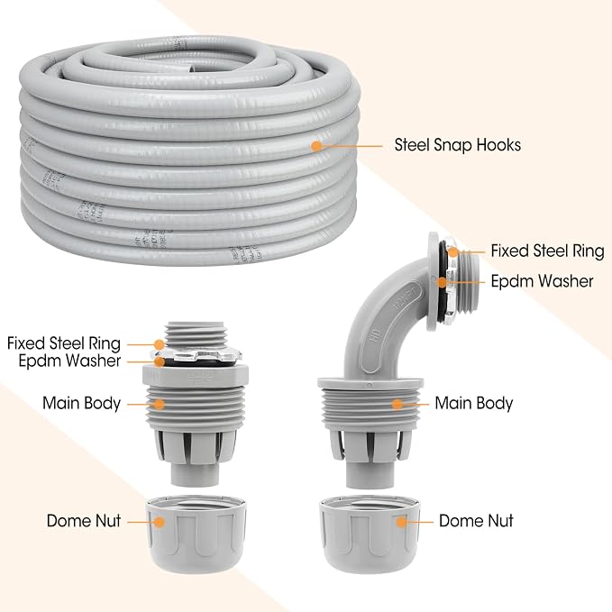 100FT Liquid-Tight Conduit and Connector Kit, 1/2 Flexible Non Metallic - Image 4