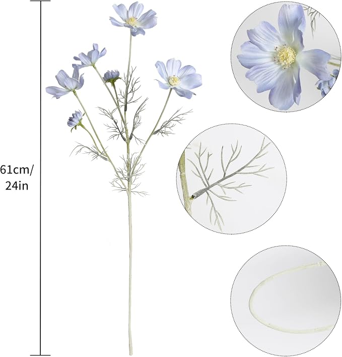 6PCS Daisy Flowers Artificial 24'' Blue Flowers Artificial Wildflowers Silk - Image 3