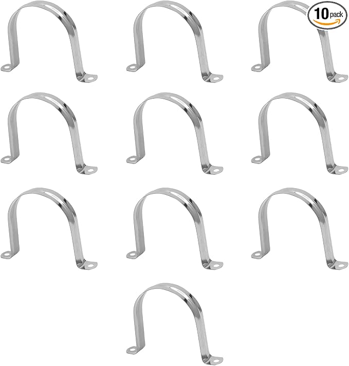 Waziaqoc 10PCS M100 Pipe Strap Clamp, 4 Inch Stainless Steel U Bracket | 2 Hole by Unknown