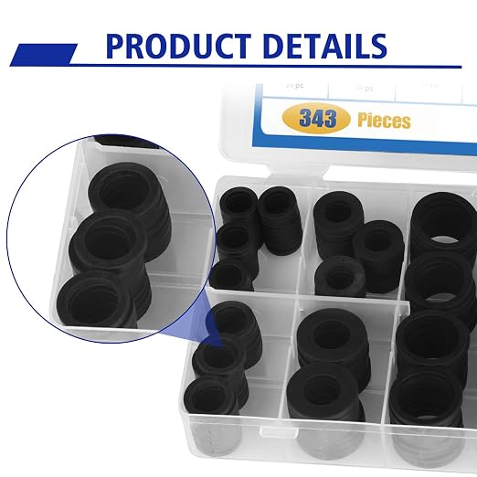 BUSY-CORNER 343 Pieces Rubber Flat Washer Gasket Assortment, Buna-N 70A - Image 7