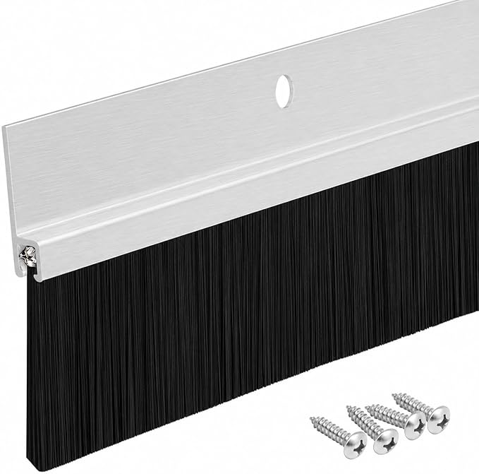 Aluminum Brush Door Sweep for Bottom of Door Exterior, 48 Inch, Metal Door by RandallManufacturing