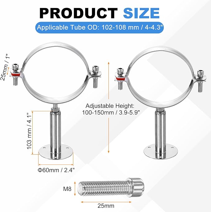 HARFINGTON 2 Set Wall Mount Ceiling Mount Pipe Supports 304 Stainless Steel - Image 2