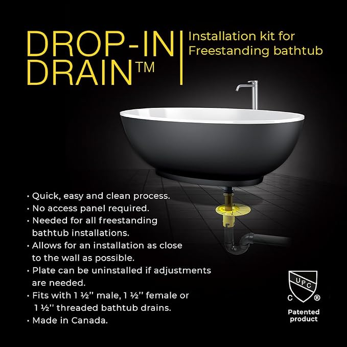 Installation Kit for Freestanding Tubs | Black ABS & Brass Pipes | Fits 1-1/2” - Image 2