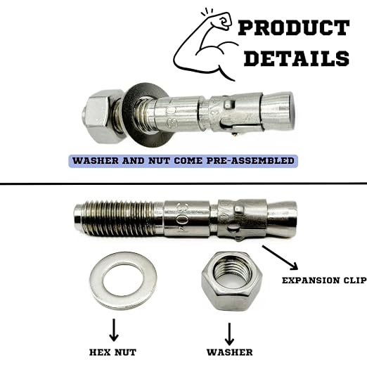 Mighty Fasteners Wedge Anchors – Heavy-Duty 304 Stainless Steel Expansion Bolts - Image 7