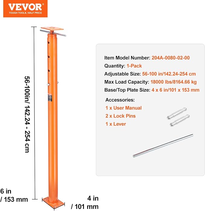 VEVOR House Floor Jack, Steel Telescoping Lift Support - Image 7