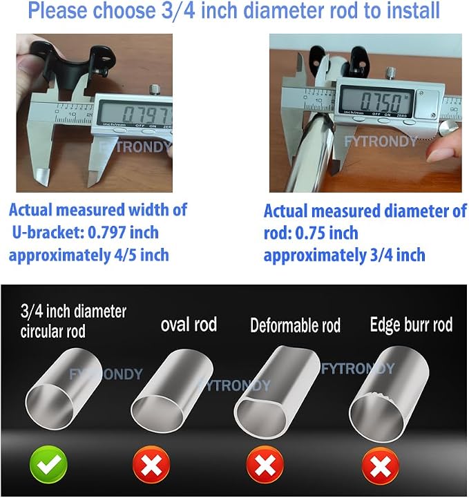 Stainless steel 3/4 Inch Diameter Wardrobe Closet Rod Bracket, U-Shaped Open - Image 5