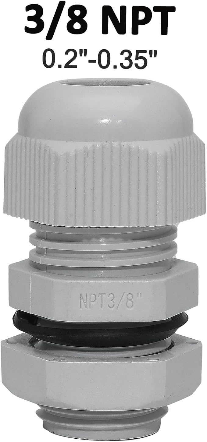 Bonsicoky 3/8" NPT Nylon Cable Glands, Adjustable Cord Grip, Strain Relief - Image 2