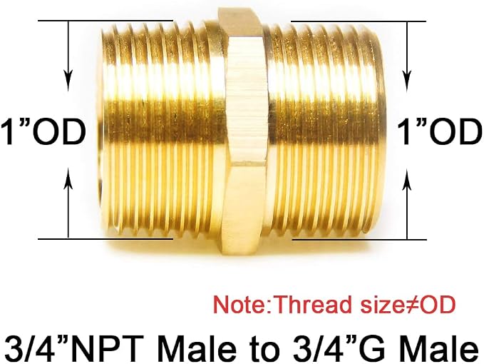 Joywayus 3/4" G Thread Male × 3/4" NPT Thread Male Brass Pipe Fitting Adapter - Image 2