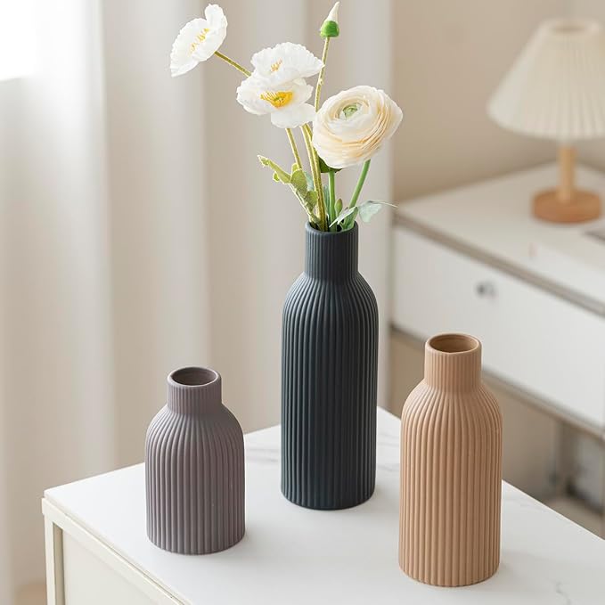 Modern Ceramic Vases Set of 3, Shelf Table Centerpiece - Image 4