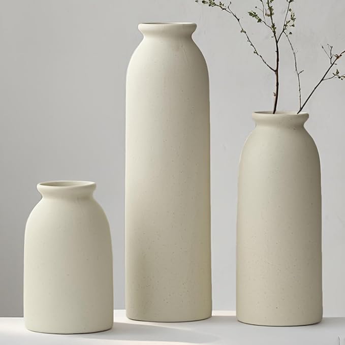 10.4 inches Tall Decorative Ceramic Vase Set, 3 Pieces, 10 inches Nordic Modern by TINCTOTNICVase
