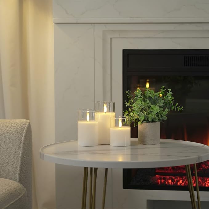 Homemory Pure White Glass Flameless Candles, Real Wax, Remote Timer, 3 Pack | - Image 4
