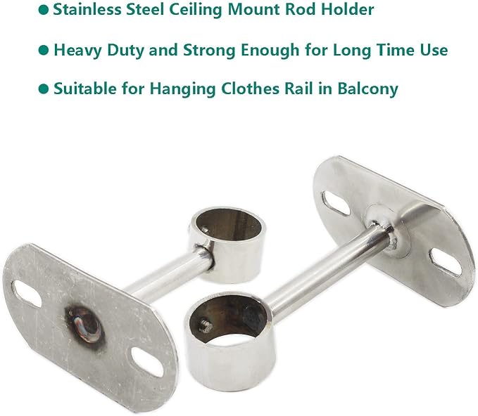 2 Pack Ceiling Mount Bracket, Stainless Steel Wardrobe Pipe Bracket Rod Holder - Image 4