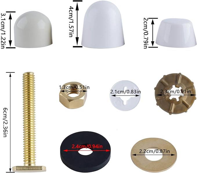 Hibbent Toilet Floor Bolts and Caps Set, Bolt Screws and Washer Gaskets - Image 2
