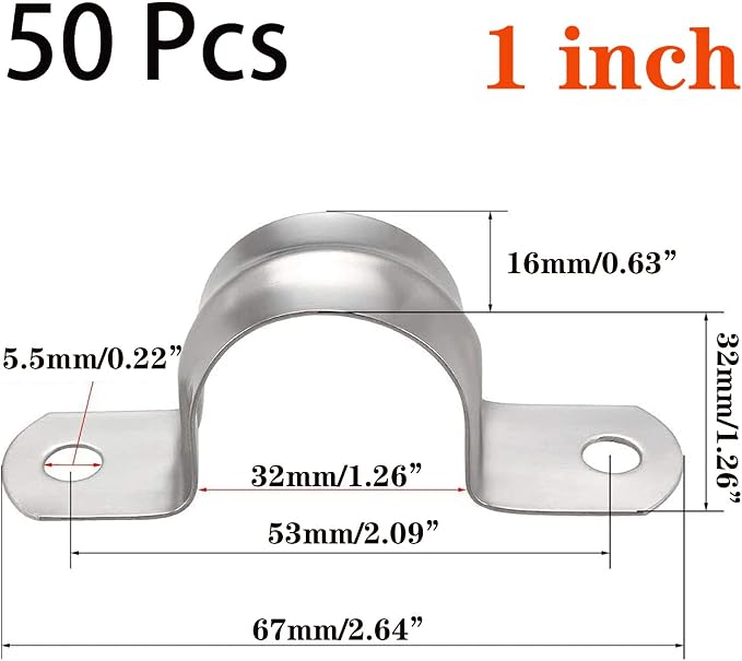 50 Pcs 1inch Rigid Pipe Strap, Two Hole Stainless Steel Strap U Bracket - Image 2