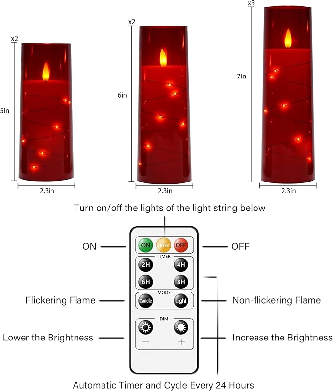 Eebuss Flameless Candles with Embedded Star String, Battery Operated LED Pillar - Image 5