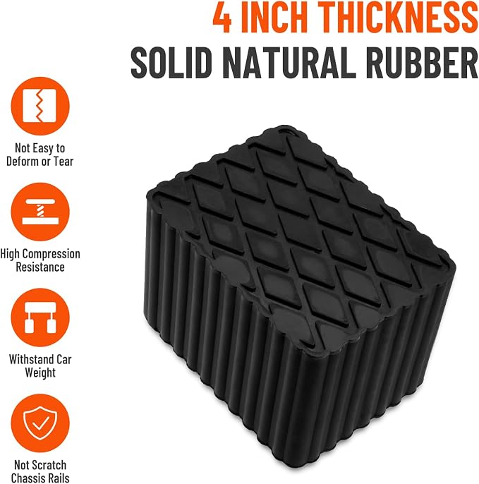 Solid Rubber Auto Lift Pads, 6-1/3" x 4-3/4" x 4" | 4 Pack Anti-Skid Lift Block - Image 2