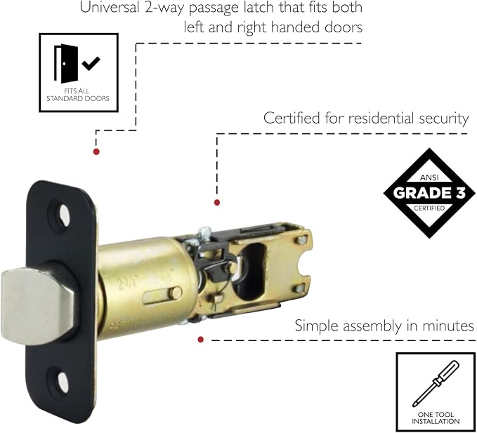 Design House Pro Series Passage Door Latch, Matte Black | 2-Way Adjustable - Image 3