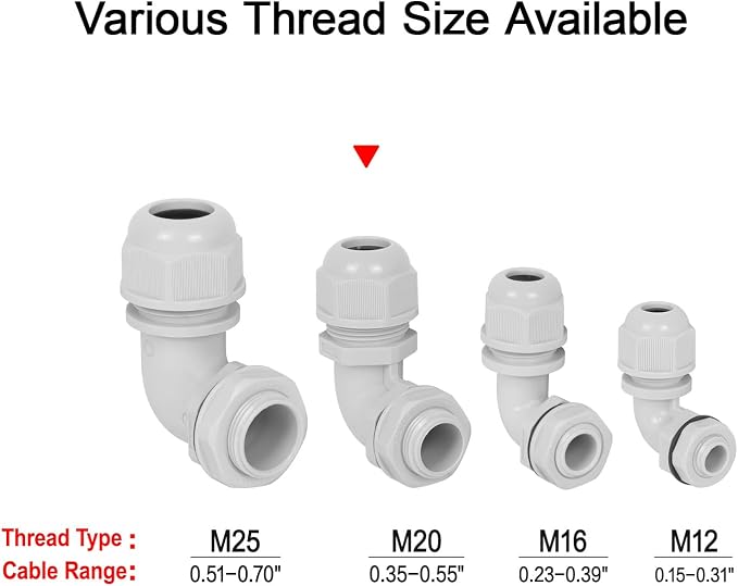 M20 Cable Gland, 90 Degree Adjustable 9-14mm Strain Relief, Cord Connectors - Image 6