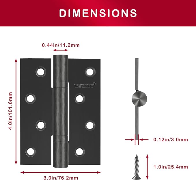 2 Pack RONESS Stainless Steel Hinge, Heavy Duty, Long-Lasting, Smooth and Quiet - Image 3