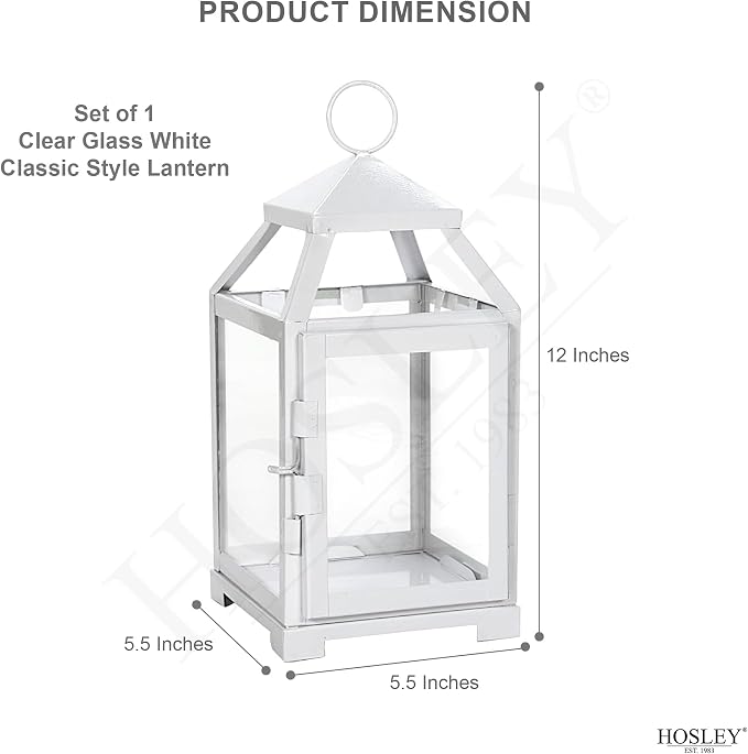 Hosley 12 Inch High Clear Glass and Iron White Classic Style Lantern Ideal Gift - Image 4
