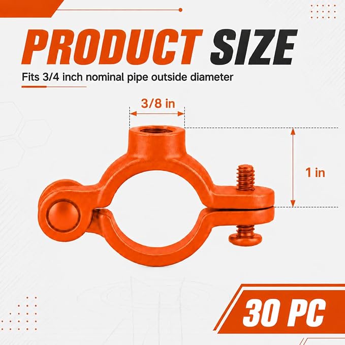 Orange 30 Pack 3/4'' Hinged Split Ring Pipe Hanger, Copper Epoxy Coated Iron - Image 2