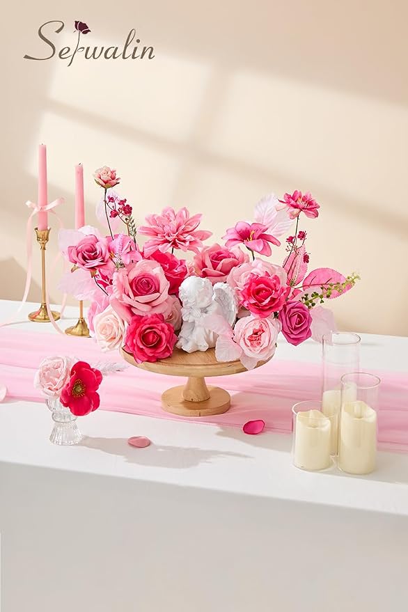 Serwalin Hot Pink Artificial Flowers, Silk Rose Fake Flowers - Image 2