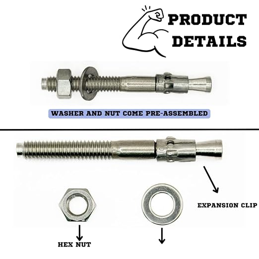 Mighty Fasteners Wedge Anchors – Heavy-Duty 304 Stainless Steel Expansion Bolts - Image 7