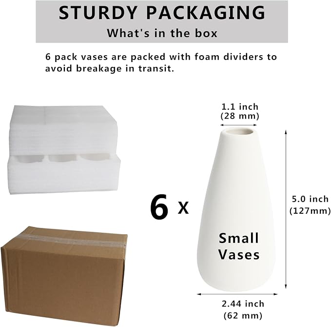 YANLING 6 Pack Small White Vase - Image 2