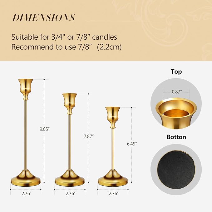 Candlestick Holders 6 PCS Metal Taper Candle Holders, KSWING Gold Candle Stick - Image 3