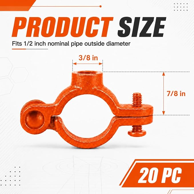 Orange 20 Pack 1/2" Hinged Split Ring Pipe Hanger, Copper Epoxy Coated Iron - Image 2