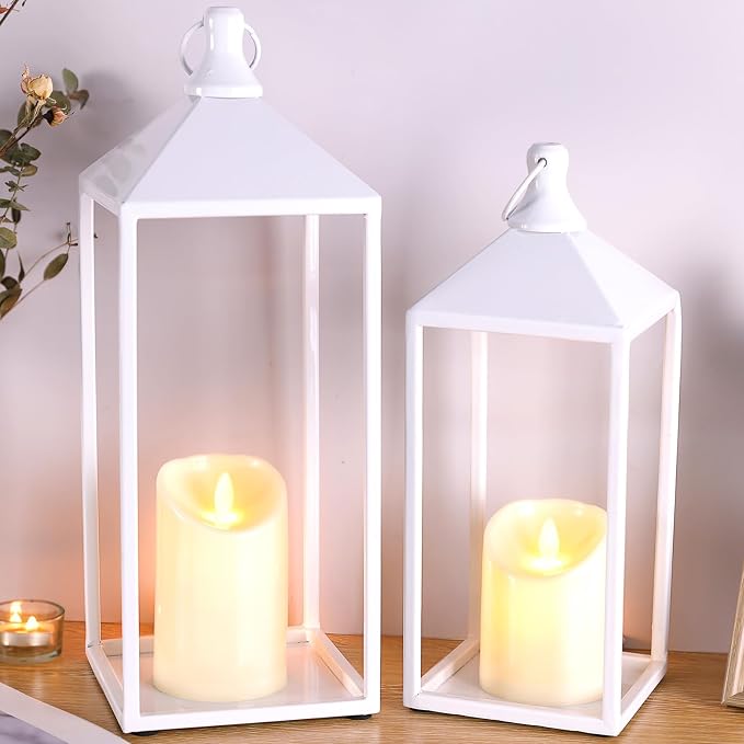 White Decorative Lantern Decor 17" 13" Set of 2 Wedding Lantern by MATAHUMbeyourbetterchoice