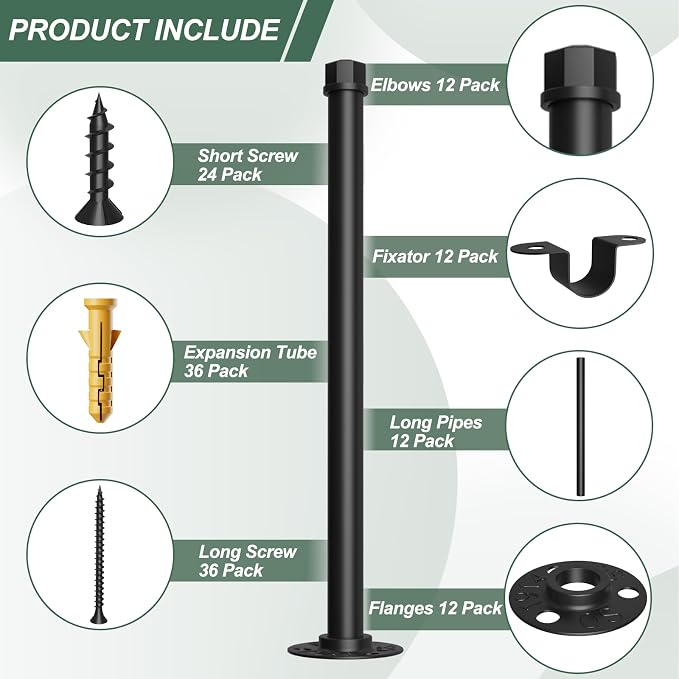 12 Pack Pipe Shelf Brackets Black 12 Inch Floating Shelving Bracket | Industrial - Image 4
