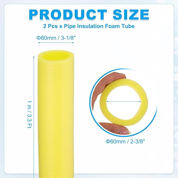 PATIKIL Pipe Insulation Foam Tube Foam Pipe Tubing Covers Yellow 2Pcs | 2-3/8" - Image 2