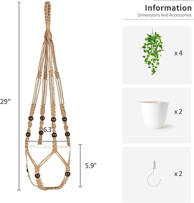 Mkono Fake Hanging Plant, Macrame Hanger - Image 7