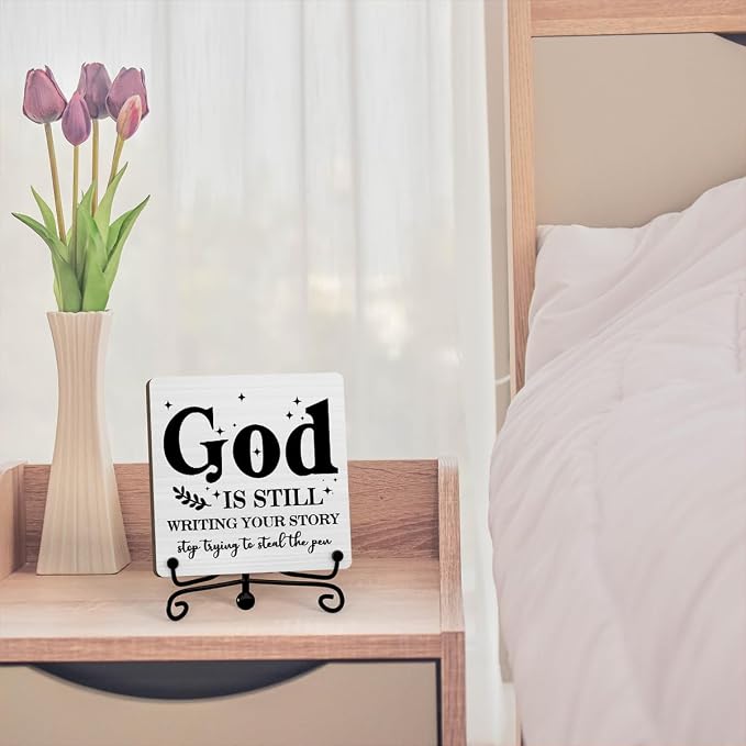 Inspirational Christian Desk Decor, God Is Still Wrting Your Story Sign - Image 4