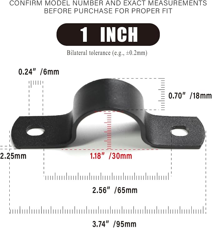 Black U-Clamps 1 INCH Metal Pipe Clamps 2-Hole U-Brackets Suitable - Image 4