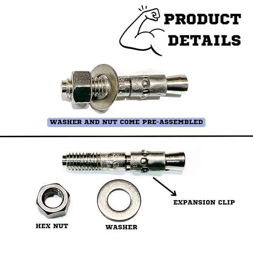 Mighty Fasteners Wedge Anchors – Heavy-Duty 304 Stainless Steel Expansion Bolts - Image 7