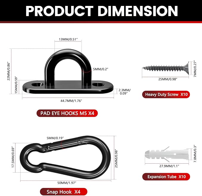 304 Stainless Steel Pad Eye Snap Hook, M5 Ceiling Hook 500Lb, Yoga Gym Equipment - Image 2