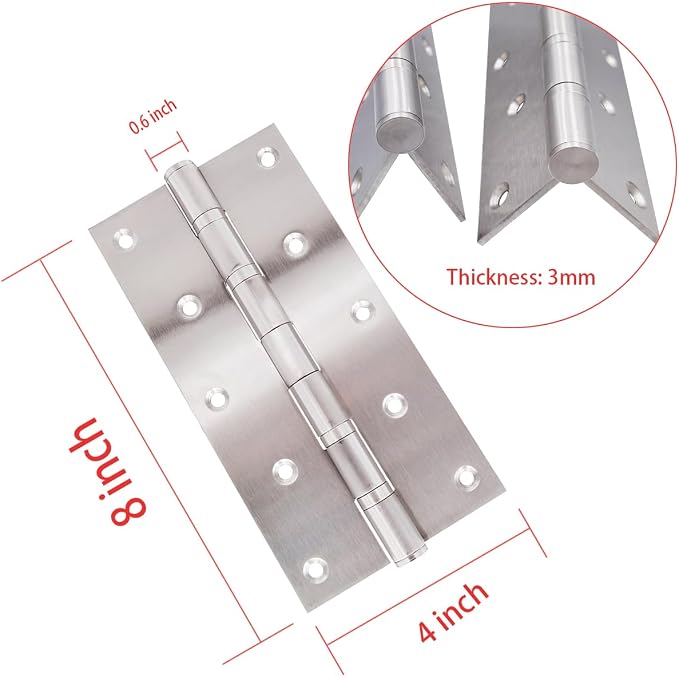 2 Pcs 8 Inch Stainless Steel Ball Bearing Door Hinges - Image 5