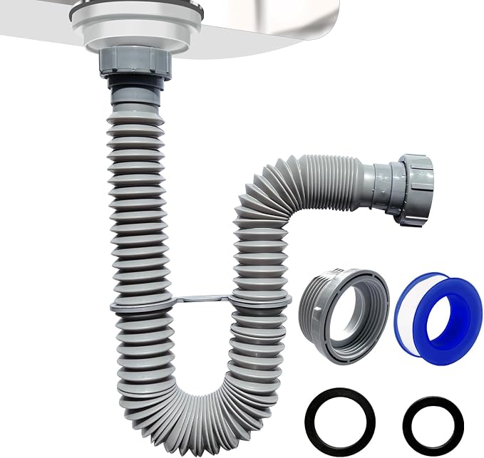 VIVIDA 1-1/2" Sink Drain P Trap, Flexible Kitchen Sink Pipe by VIVIDA