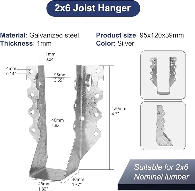 Joist Hangers 2x6 for Wood 20 Gauge Galvanized Face Mount Joist Hanger Bracket - Image 3