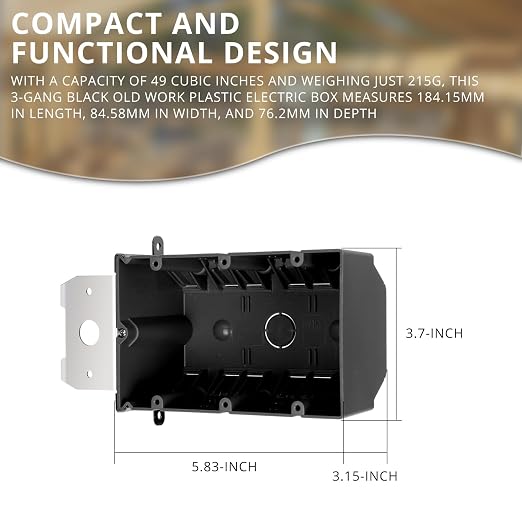3-Gang PVC Black Adjustable Electrical Box, 49 Cubic Inch | ETL Listed - Image 4
