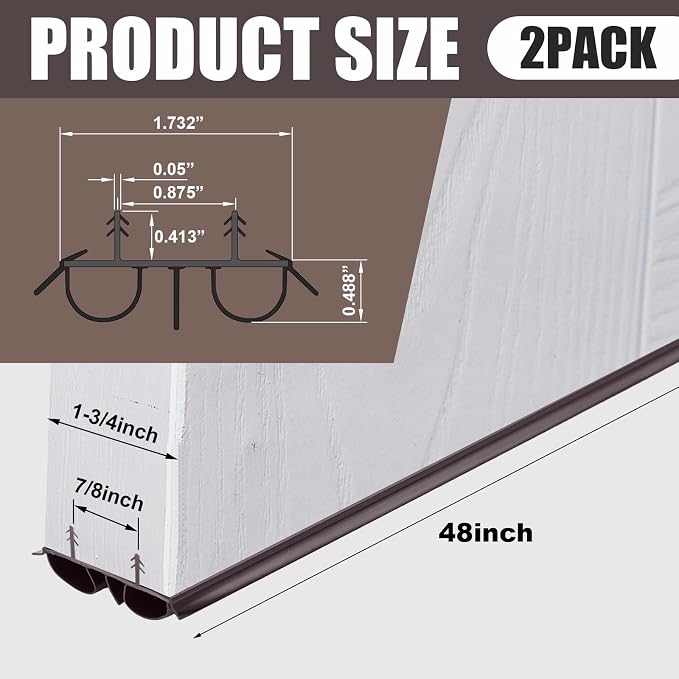 Pushglossy 2 Pcs 48" Double Bubble Kerf Door Sweep 1-3/4" Wide Vinyl - Image 2
