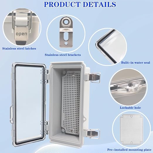 Waterproof Electrical Box, IP67 Junction Box Stainless Steel Latch Hinged Clear - Image 3