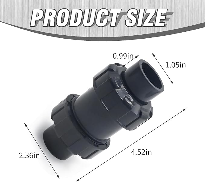 PVC True Union Check Valve, 3/4 Inch Slip Swing Full Port Utility, Sch80 Socket - Image 2