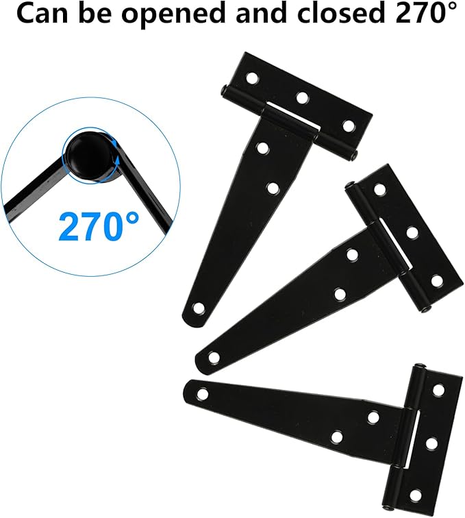 16 Pack 4 Inch T Strap Hinges Heavy Duty Black Outdoor Tee Hinge | Shed Door - Image 3