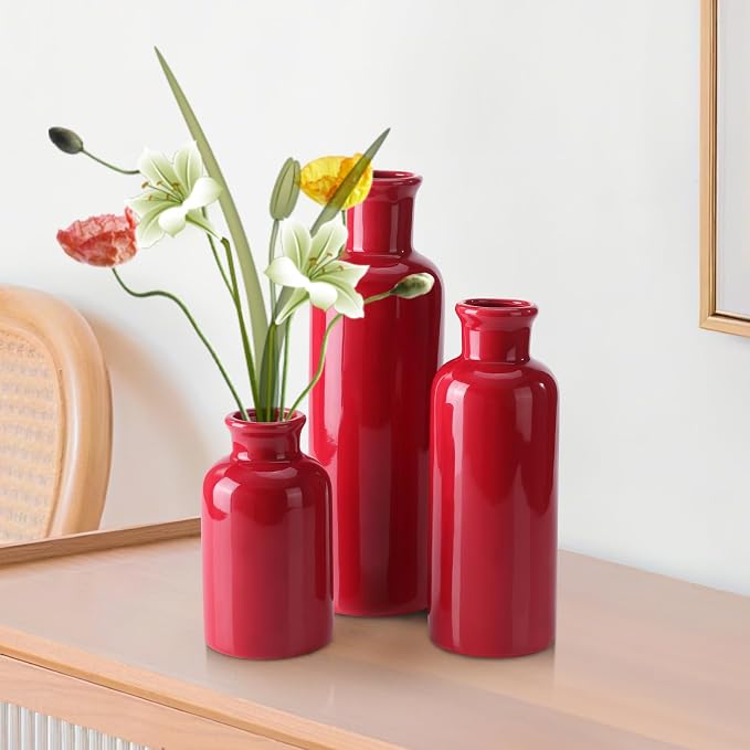Small Ceramic Vase Set of 3, Boho Modern Flower Vase Room Decor, Farmhouse Decor - Image 8