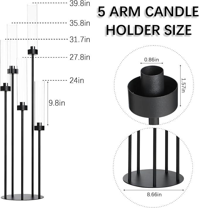 39.8''Matte Black Candle Holder - Image 2