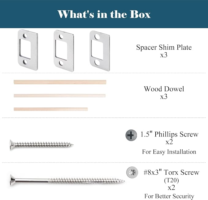 Door Strike Shim Plates, Standard Size Spacer, Stainless Steel | Set of 3 - Image 4