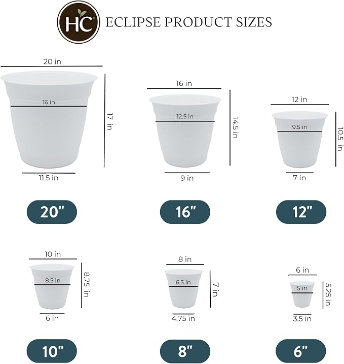 The HC Companies Eclipse Round Planter Pot, 8 Inch, Attached Saucer, Drainage - Image 3